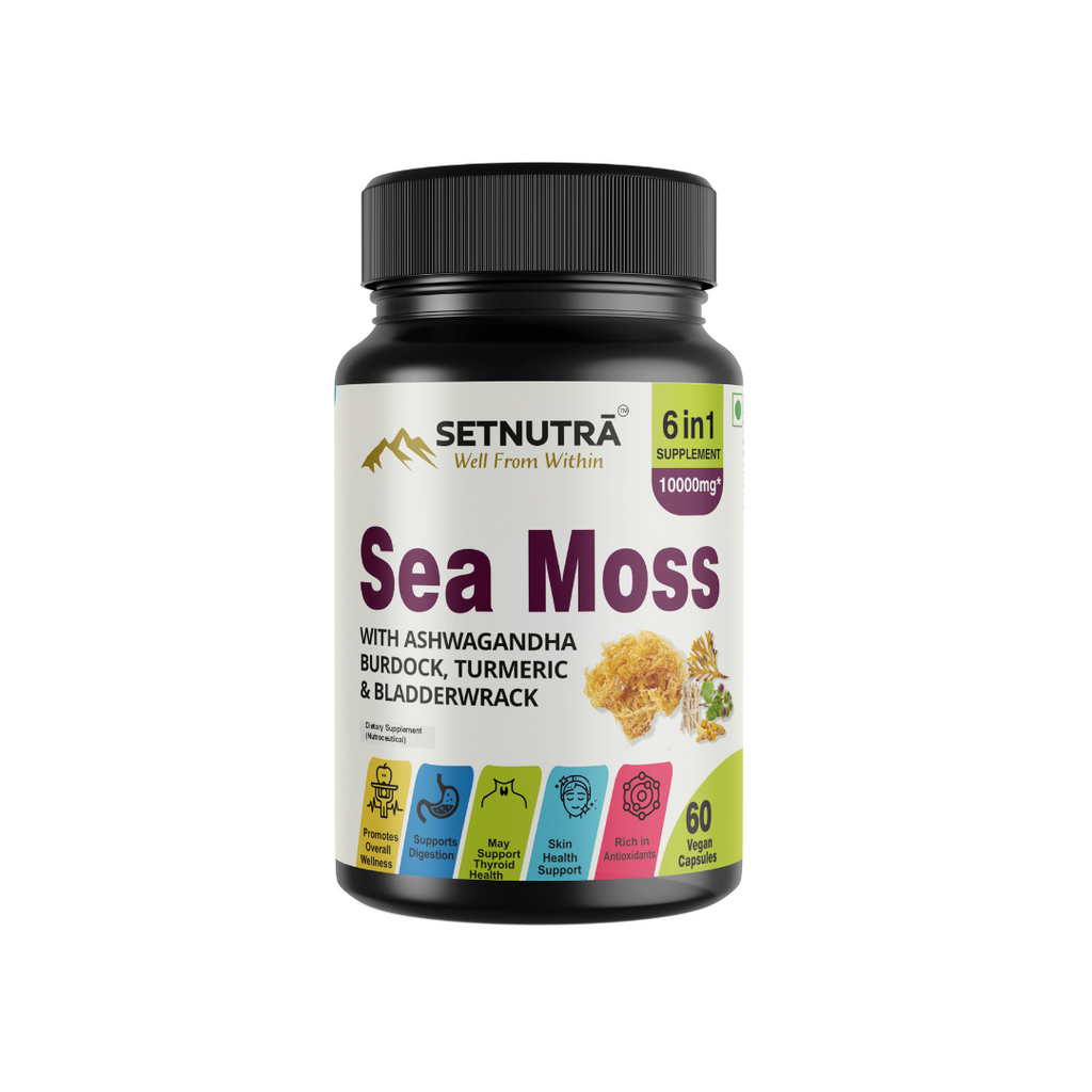 SETNUTRA | 6-in-1 Wellness Supplement | Sea Moss + Ashwagandha & More | 60 Capsules
